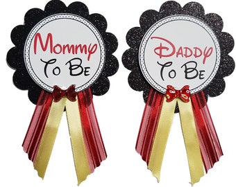 Mickey Mouse Baby Shower Pin: Mommy/Daddy To Be, Red & Black