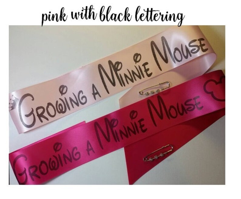 Growing a Minnie Mouse Sash for Baby Shower for mommy to be to wear at Baby Sprinkle, Comes with a Pin for Adjustable Closure image 5