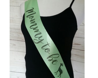 Woodland Baby Shower Sash, Rustic Sash for Mommy To Be to wear at Unisex Baby Shower or Baby Sprinkle, Rhinestone Pin Included Free