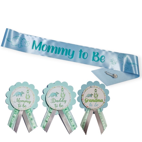 Dinosaur Baby Shower Sash or Pins for Daddy or Mommy to Be pin to wear at Baby Shower or Sprinkle TRex