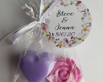 Bridal Shower Favors | Heart & Rose Soaps for Wedding Favors or Baby Showers Custom Scent with personalized tags, Pack of 10
