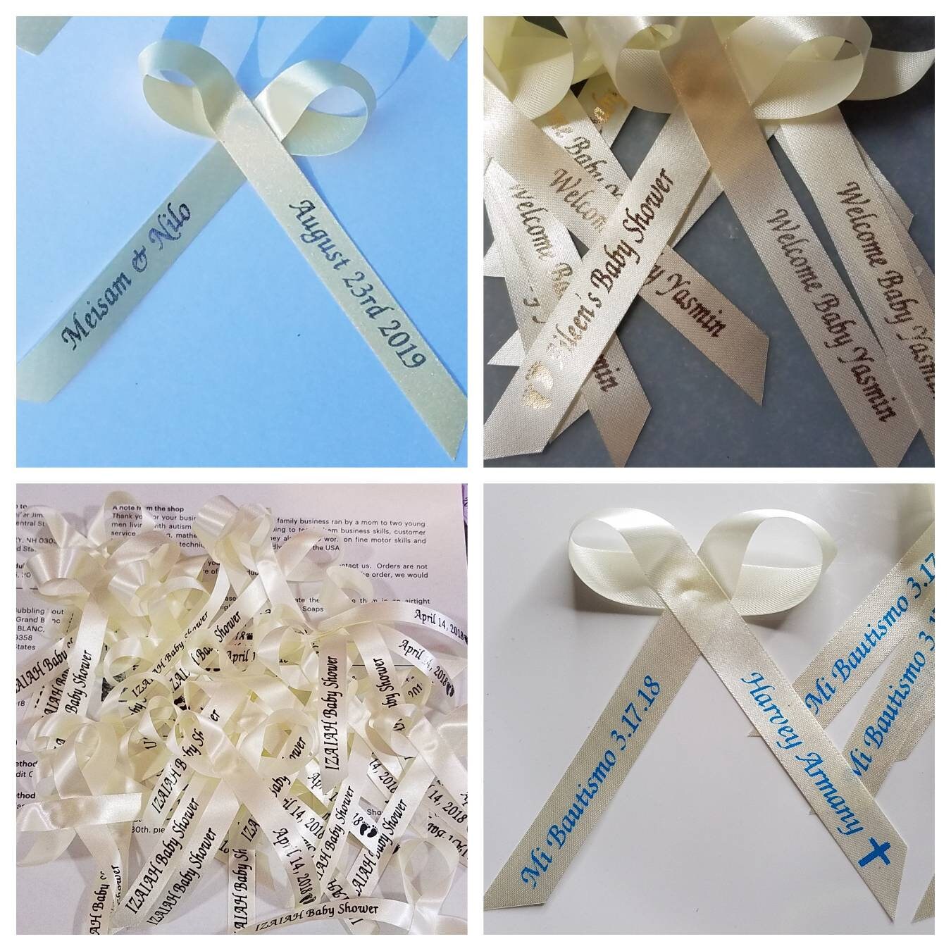 Personalized Ribbons for Bridal Shower Wedding Party Favors or Baby Showers Custom Made Pack of 25 Fully Assembled 