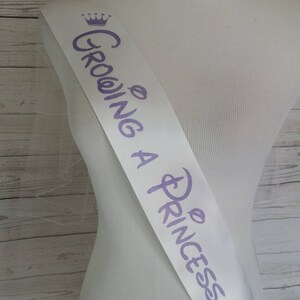 Baby Shower Sash Growing a Princess Pink & Gold Sash for mom to be to wear at Sprinkle, Comes with Rhinestone Silver Pin adjustable sizing image 8