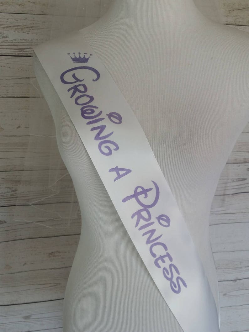 Baby Shower Sash Growing a Princess Pink & Gold Sash for mom to be to wear at Sprinkle, Comes with Rhinestone Silver Pin adjustable sizing image 8
