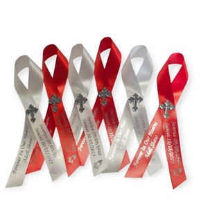 Personalized Memorial Ribbon Pins for Funeral or Celebration of Life Assembled Ribbons with Name & Date for Baptism or Christening