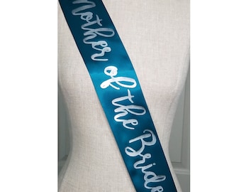 Bridal Party Shower Sash - Mother of the Groom Bride to wear at Engagement or Bachelorette Party, With a Rhinestone Pin