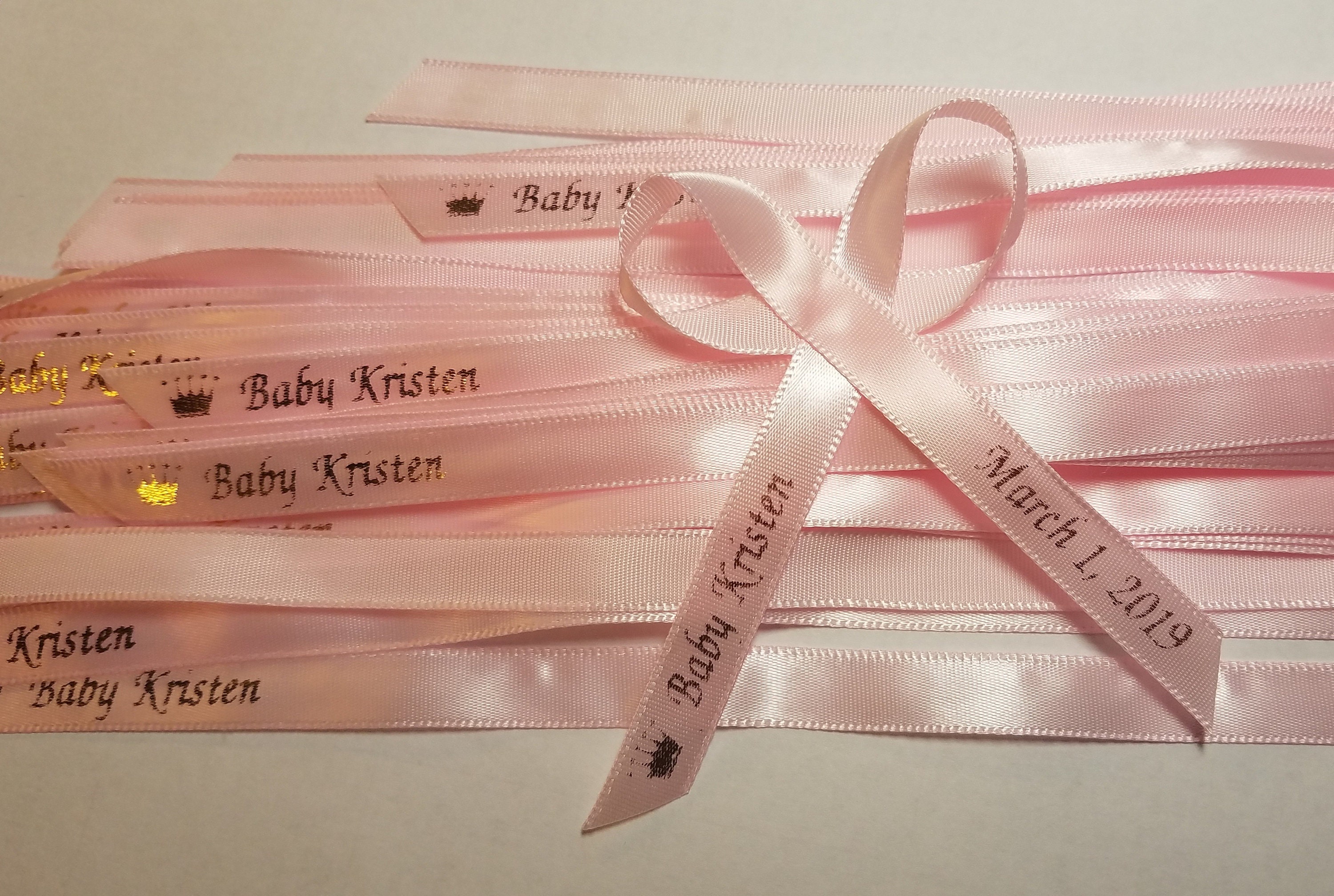 Pink Personalized Ribbons Baby Shower, Bridal Shower Wedding or Birthday  Celebration Party Favor Assembled Ribbons Pack of 25 