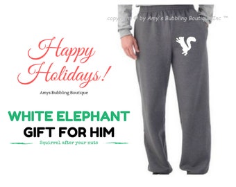 Gift for Him - Boyfriend Christmas Gift, White Elephant Gift, Funny NUTS Over You, Squirrel After Your Nuts, Lounge Pants