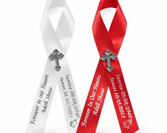Personalized Memorial Ribbon Pin: Funeral, Christening, Celebration of Life