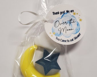 Over the Moon Twinkle Little Star Baby Shower Favors Custom made soaps with personalized tags & bags | Pack of 10