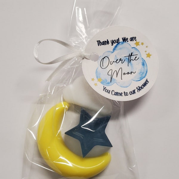 Over the Moon Twinkle Little Star Baby Shower Favors Custom made soaps with personalized tags & bags | Pack of 10