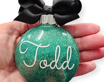 Personalized Christmas Ornament Gift - Custom Made Glitter Bulb for her, White Elephant Box Included