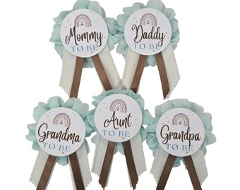 Personalized Baby Shower Boho Theme Pins to Wear at Gender Reveal