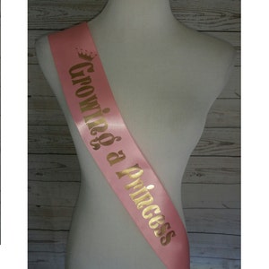 Growing a Princess Sash Posh Baby Shower for mom to be to wear comes with Crown Rhinestone Silver Pin image 1