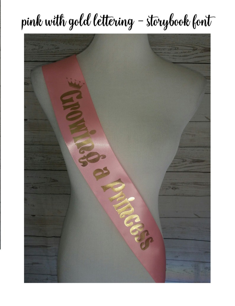 Growing a Princess Sash Posh Baby Shower for mom to be to wear comes with Crown Rhinestone Silver Pin image 1