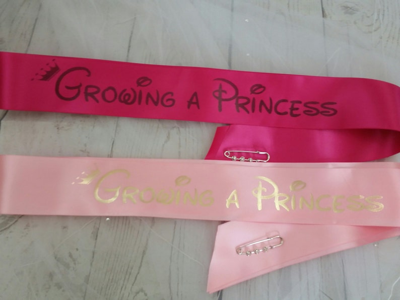 Growing a Princess Sash Posh Baby Shower for mom to be to wear comes with Crown Rhinestone Silver Pin image 5