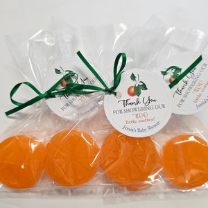 Little Lil Cutie Baby Shower Saponetta arancione Bomboniere per feste Rivelazione del sesso Personalizzato Mandarino