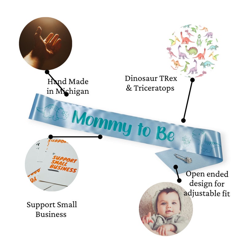 Dinosaur Baby Shower Sash & Pins: Mommy, Daddy, Grandma to Be image 2