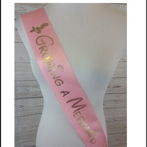 Growing a Mermaid Sash, Baby Shower for mommy to be to wear at Girl Sprinkle, Comes with a Silver Pin image 8