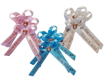 Baby Shower Ribbons - Personalized Baptism Assembled & Custom Wording Bridal Shower or Christening Party Favor Ribbons | Pack of 25