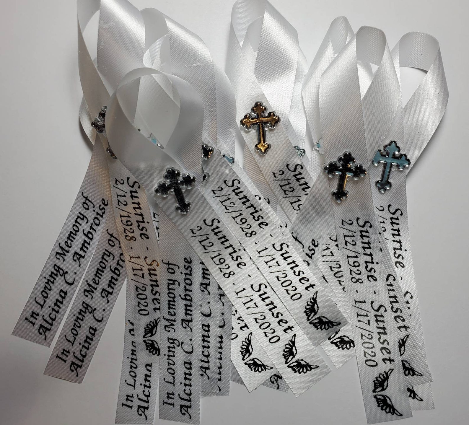 Personalized Memorial Ribbons Pins Funeral or Celebration of | Etsy