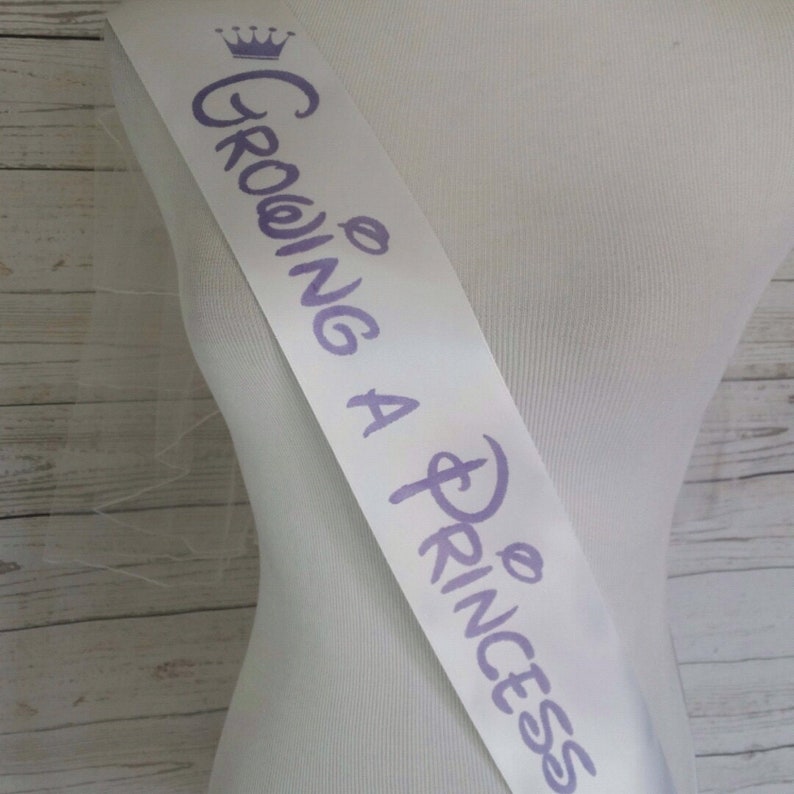 Growing a Princess Sash Posh Baby Shower for mom to be to wear comes with Crown Rhinestone Silver Pin image 6