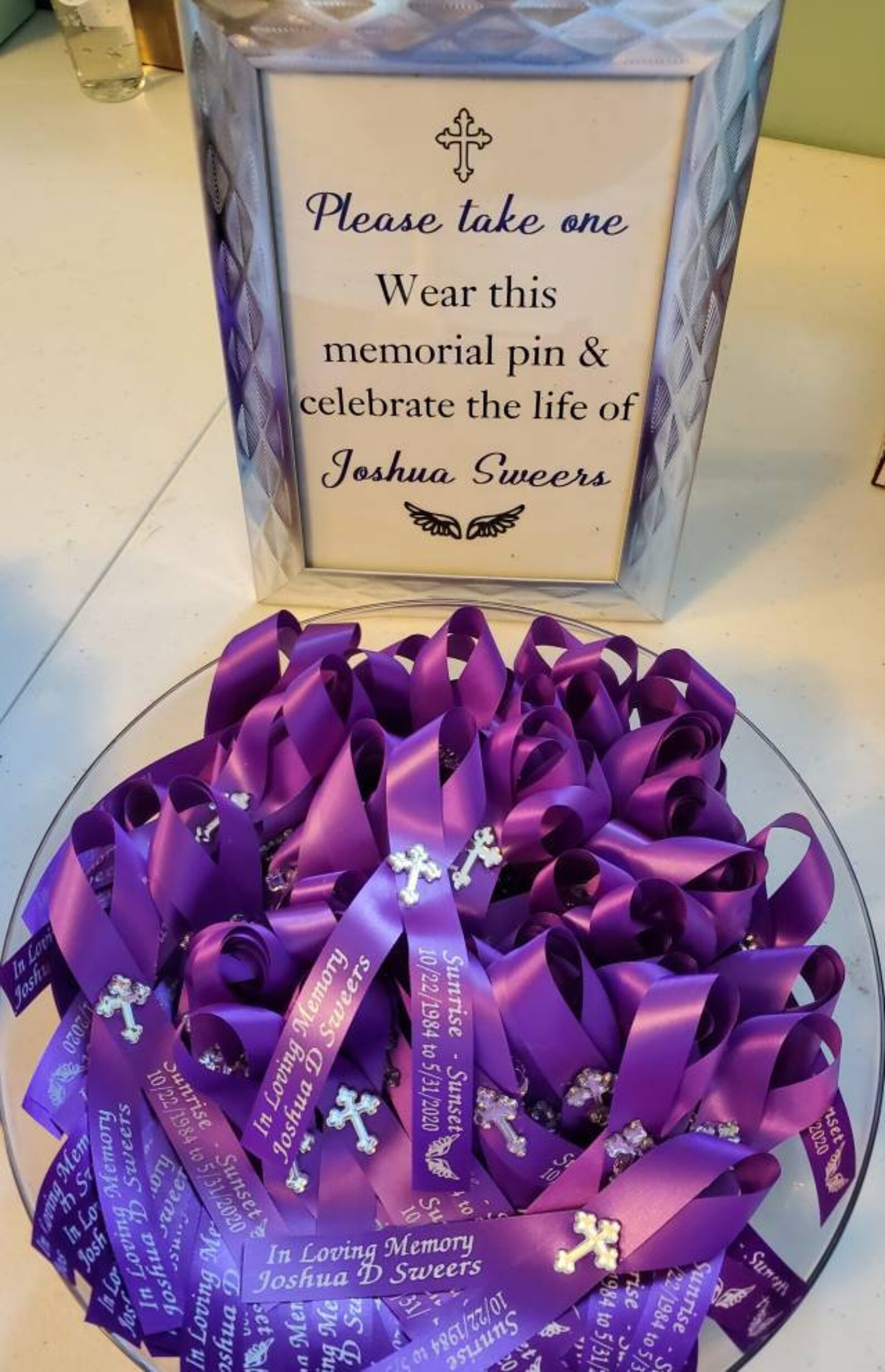 Personalized Memorial Ribbon Pins for Funeral or Celebration of Life Assembled With Pins