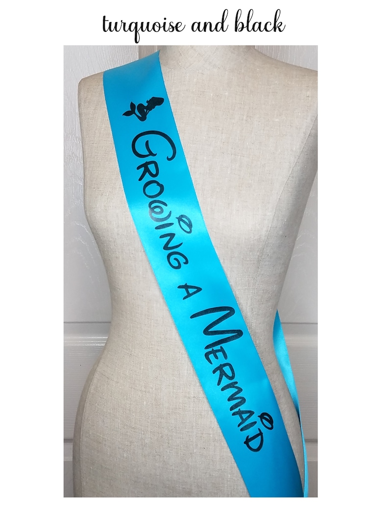 Growing a Mermaid Sash, Baby Shower for mommy to be to wear at Girl Sprinkle, Comes with a Silver Pin image 1