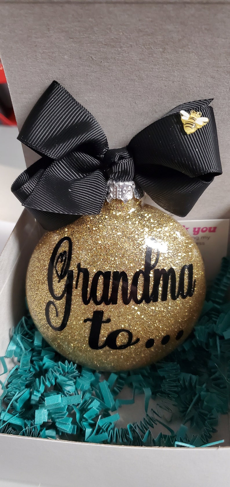 Grandma to Bee Glitter Christmas Bulb Ornament Gift with Ribbon be image 2