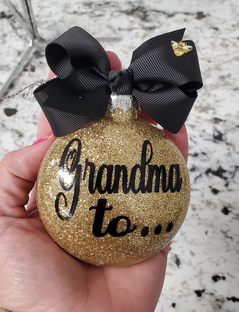 Grandma to Bee Glitter Christmas Bulb Ornament Gift with Ribbon be image 4