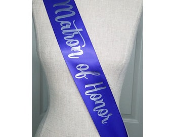 Personalized Matron of Honor Sash - Bridal Party Shower or Bachelorette Party, With a Rhinestone Pin