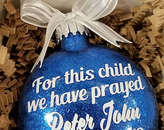 Personalized Glitter Ornament Gifts For this Child we have prayed, Christmas for New Parents Couple comes in a Gift Box