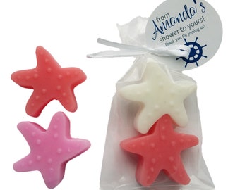 Seashell Starfish Favors - Wedding Bridal Shower Baby Shower Ideas, Nautical theme with Personalized Tags  - Pack of 10