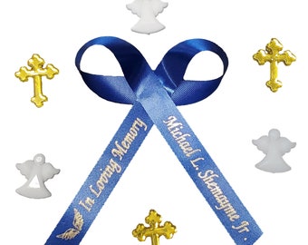 Personalized Memorial Ribbons for Celebration of Life Party Favor Custom Wording Assembled Bows for Baptism or Christening | Pack of 25