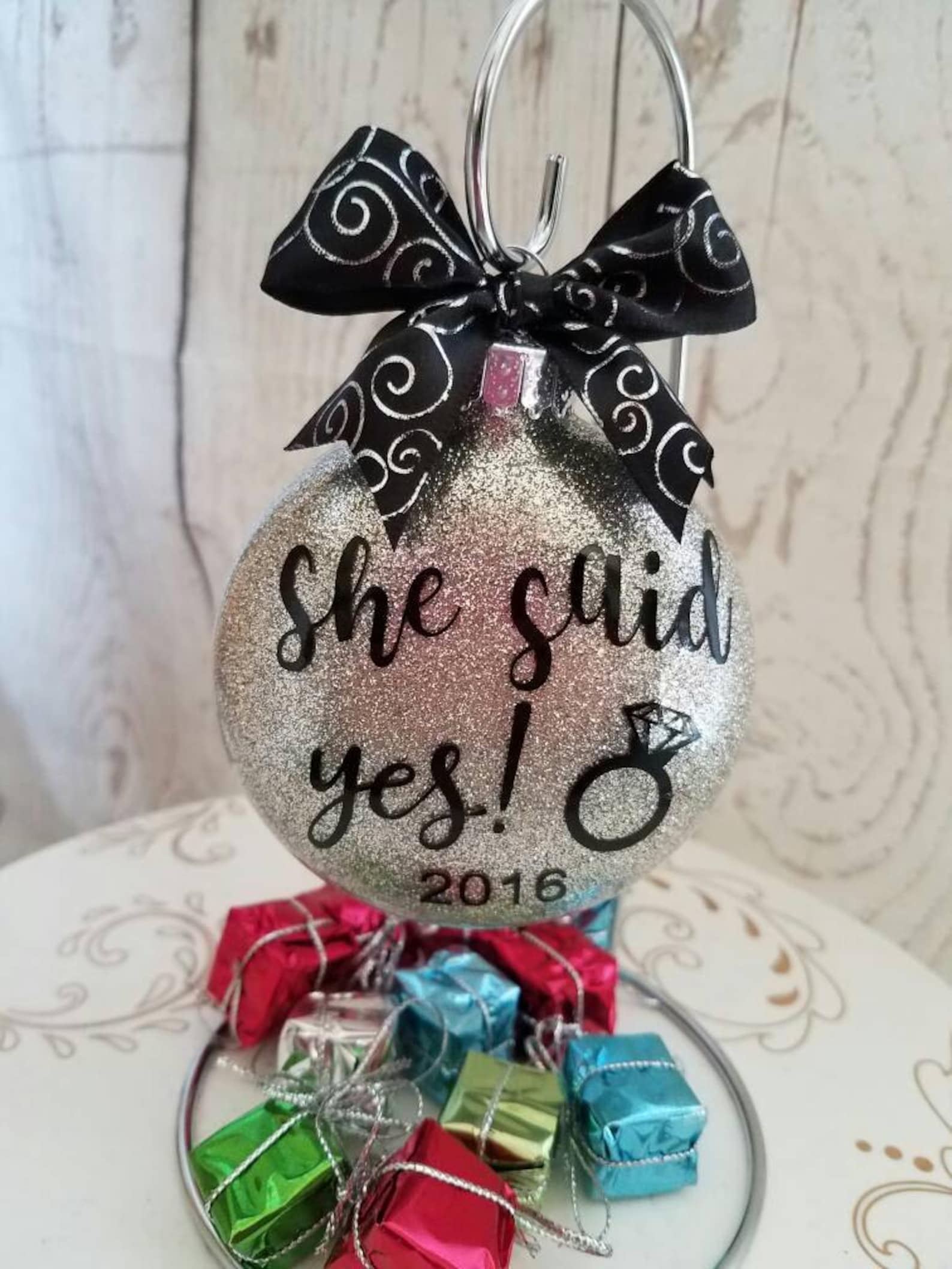 Wedding Gift She Said Yes Personalized Christmas Ornament Etsy