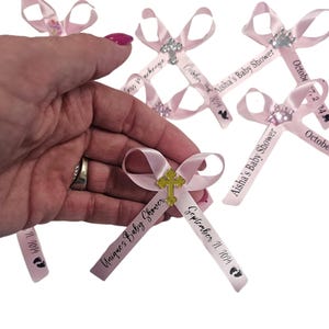 Pink Personalized Ribbons Baby Shower, Bridal Shower Wedding or Birthday Celebration Party Favor Assembled Ribbons | Pack of 25
