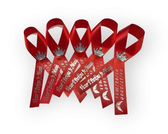 Personalized Funeral Memorial Ribbon Pins for Celebration of Life Assembled Crown can be used for Baptism or Christening