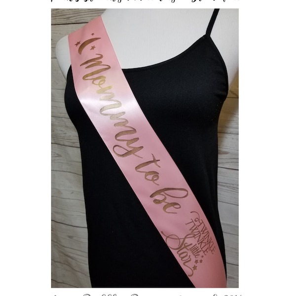 Twinkle Twinkle Little Star Baby Shower Sash - Mom to Be Sash to wear at Gender Reveal or Baby Sprinkle with Rhinestone Pin