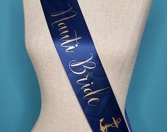 Bachelorette Party Sash - Nauti Bride Sash for Bride to Be to Wear at Bridal Shower or Hen Night Personalized Sash