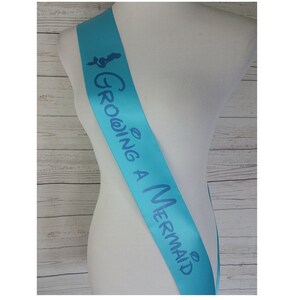 Growing a Mermaid Sash, Baby Shower for mommy to be to wear at Girl Sprinkle, Comes with a Silver Pin image 2