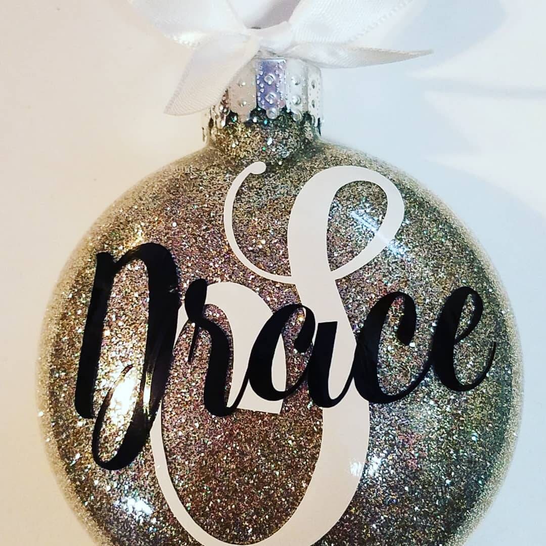 Personalized Christmas Ornament Custom Name Glitter Xmas Etsy