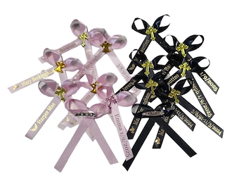 Personalized Ribbon Bow Pins | Custom Party Favors, Embellished (Pack of 15)