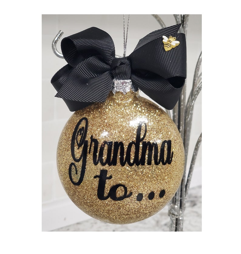 Grandma to Bee Glitter Christmas Bulb Ornament Gift with Ribbon be image 1