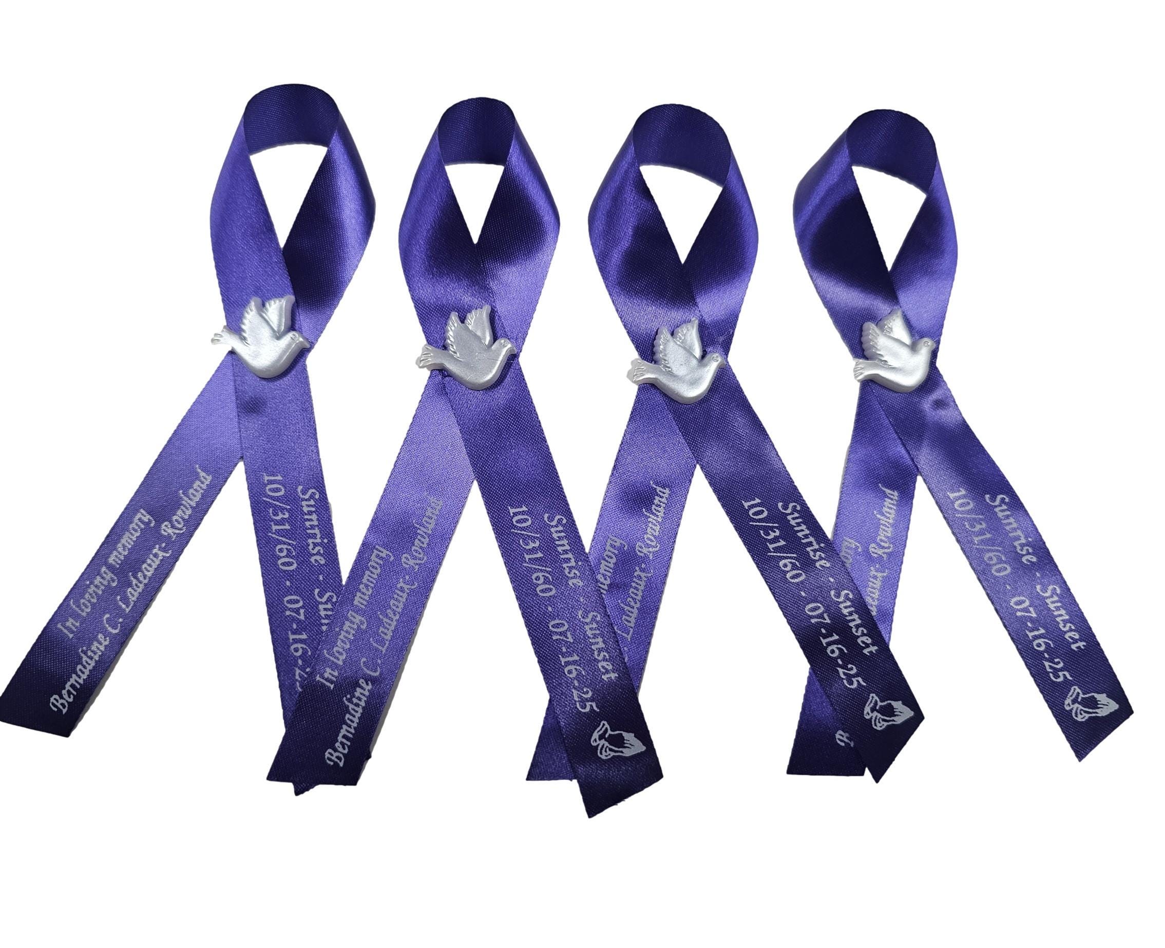Personalized Memorial Ribbons Pins Funeral or Celebration of Life Assembled Dove Cross Attached for Baptism or Christening | Pack of 20