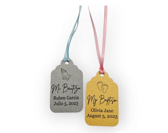20 Personalized Baptism Christening Tags - Bautismo Baby Shower Celebration Party Favor Custom Wording for Gifts