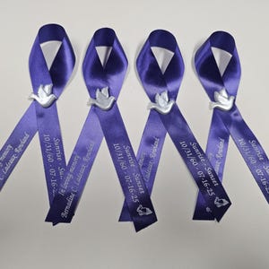 Personalized Memorial Ribbon Pins with Dove Custom Funeral Tribute Name & Dates In Loving Memory Remembrance Celebration of Life Keepsake