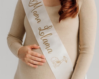 Mama Llama Baby Shower Sash - Adjustable Rhinestone Pin