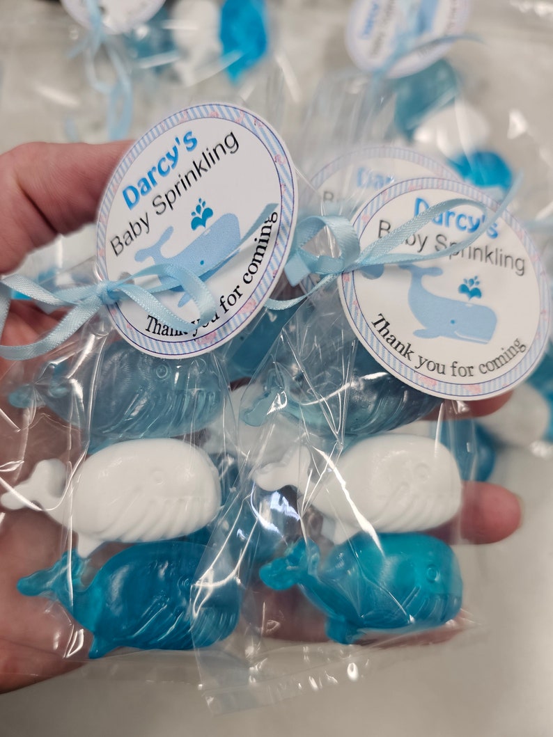 Whale Baby Shower Favors 10 Personalized Soaps with Tags for nautical birthday party bridal shower Under the Sea Theme image 3