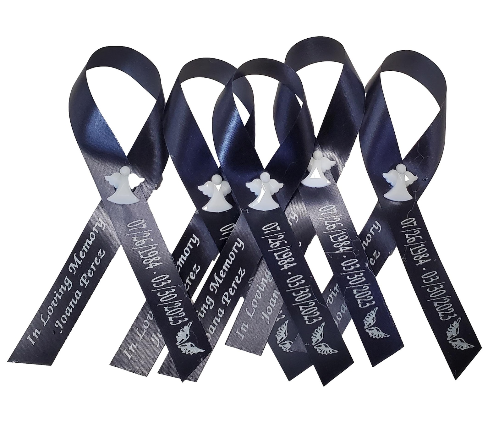 Personalized Memorial Ribbon Pins With Angel, Funeral Remembrance (pack ...
