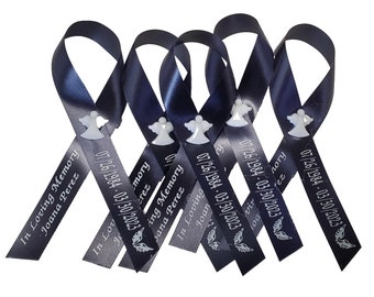 Personalized Memorial Ribbon Pins for Funeral or Celebration of Life Angel Assembled Pins Attached for Baptism or Christening